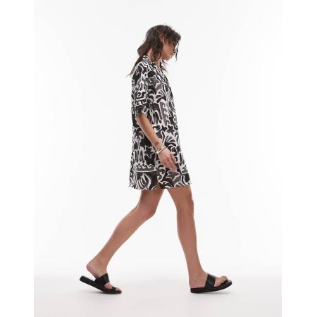 Topshop Mini overhemdjurk met souvenirprint in zwart-wit-Veelkleurig