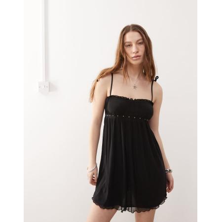 Motel Damiera Mini cami-jurk met studs in zwart