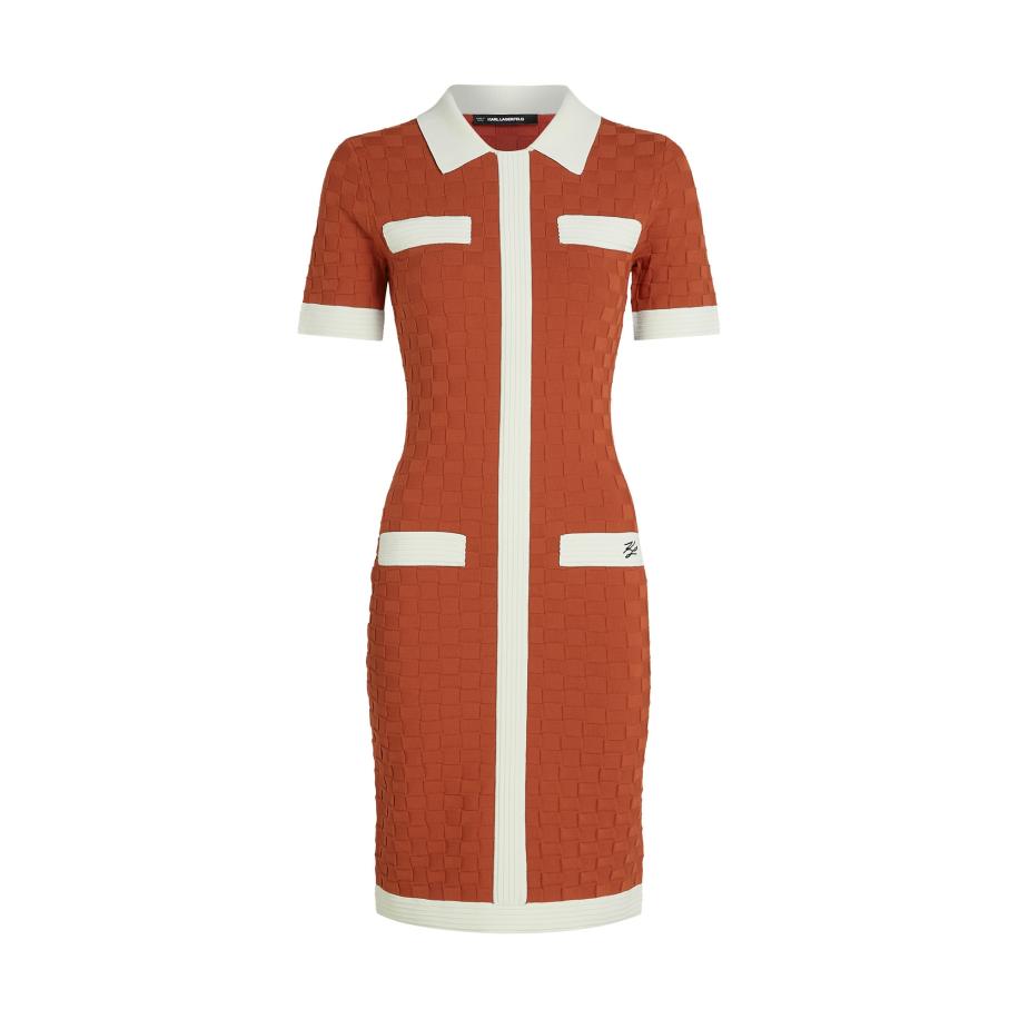 Karl Lagerfeld Karl Lagerfeld Gebreide jurk kreeft / wit -