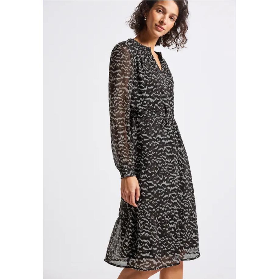 Street One Chiffon jurk met smok details Bruin