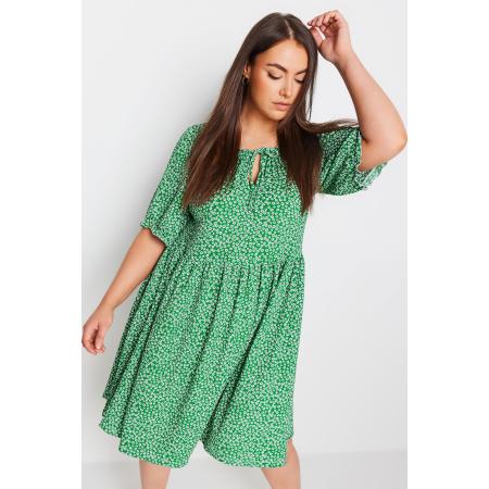 Yours Aangerimpelde Jurk Met Getextureerde Bloemenprint In Groen Size 50-52