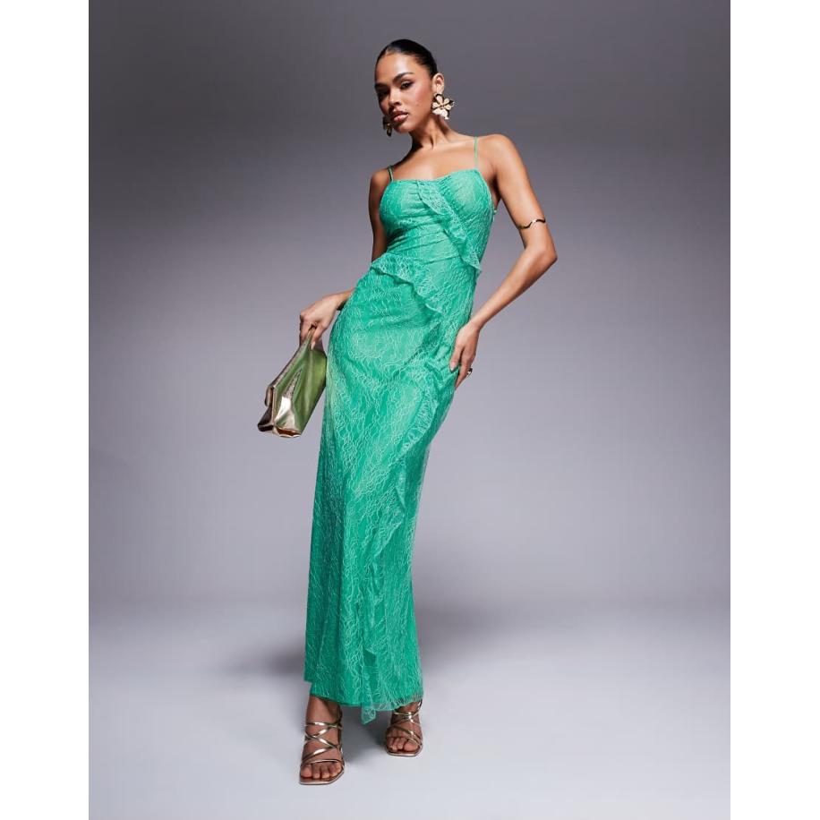 Forever New Kanten maxi jurk met ruches in felgroen Groen