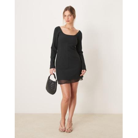 Abercrombie & Fitch Mini jurk met A-lijn, lage ronde hals en doorschijnend inzetstuk in zwart