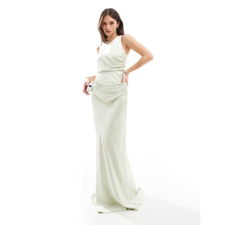 Six Stories Bruidsmeisjes Asymmetrische satijnen maxi jurk met gedrapeerde hals in mintgroen Groen