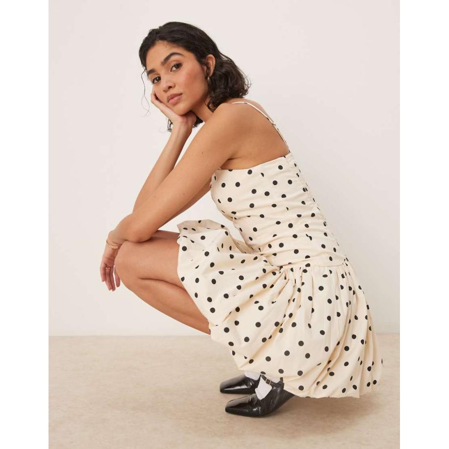 Abercrombie & Fitch Strapless mini-jurk met pofrok in zwarte stippen Zwart