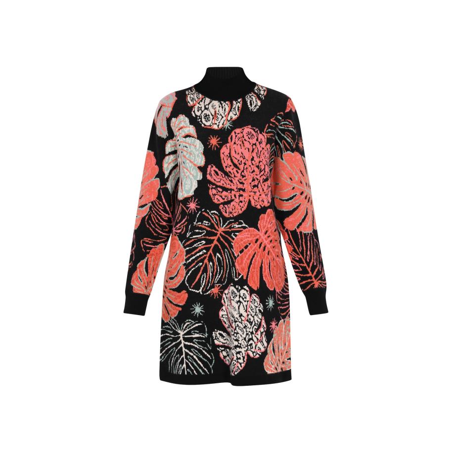 IZIA IZIA Gebreide jurk oranjerood / zwart / wit -