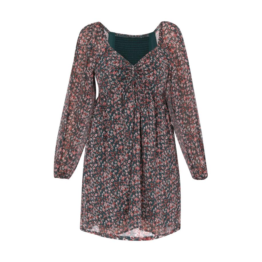 Swirly swirly Jurk smaragd / rood / wit -