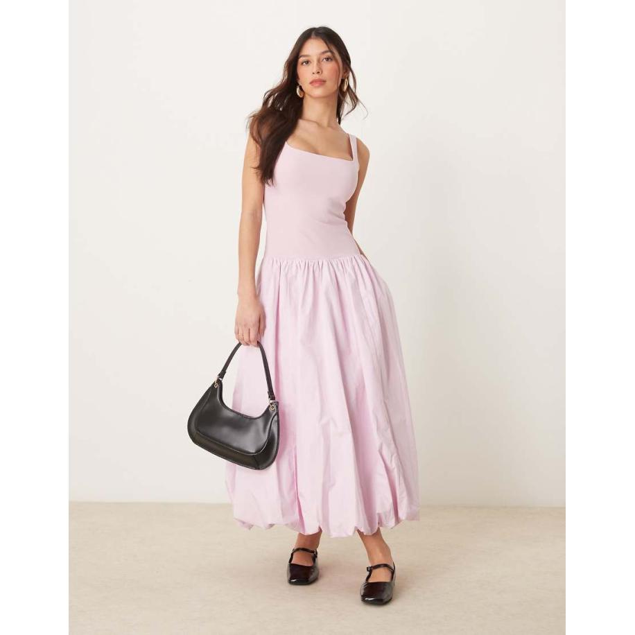 Abercrombie & Fitch Bubble midi jurk met verlaagde taille in roze Roze