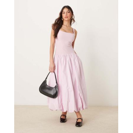 Abercrombie & Fitch Bubble midi jurk met verlaagde taille in roze