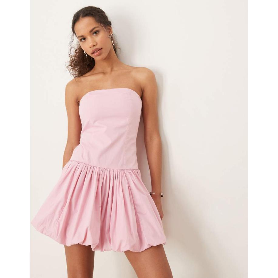Abercrombie & Fitch Strapless mini jurk met pofzoom in roze Roze
