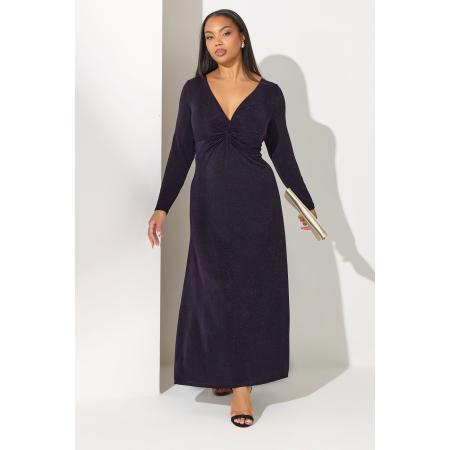Yours London Plus Size Purple Metallic Knot Front Dress Size 58-60
