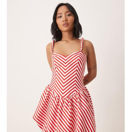 Forever New Petite Gestreepte mini jurk met bolle zoom in rood en wit