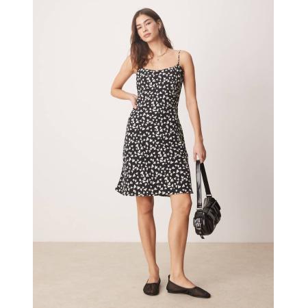 Abercrombie & Fitch Valentijn Slipdress tot op de knie met camibandjes in zwart met hartenprint