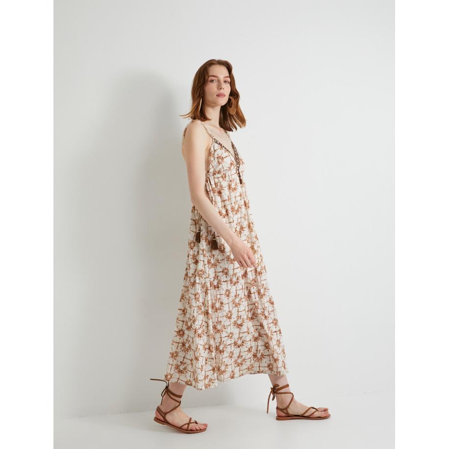 Koton Koton Zomerjurk bruin / wit -