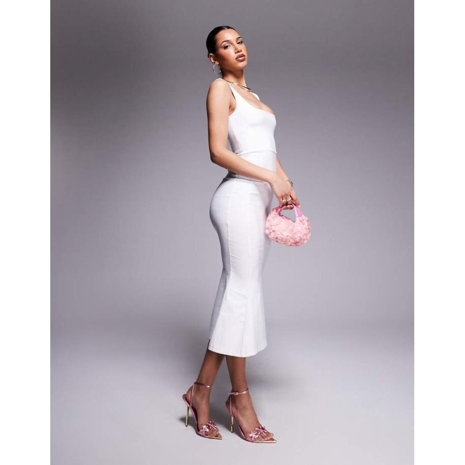 Vesper Midi jurk van bengaline zonder mouwen met vierkante halslijn en uitlopende zoom in wit Wit