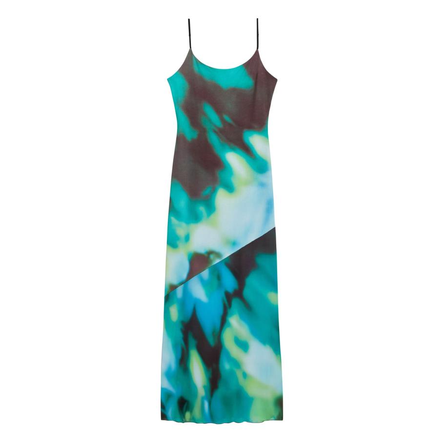 Desigual Desigual Zomerjurk Tie-Dye turquoise / donkerbruin / lichtgroen / wit -