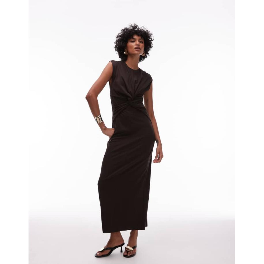 & Other Stories Jersey midaxi jurk met gedraaide voorkant in bruin Bruin