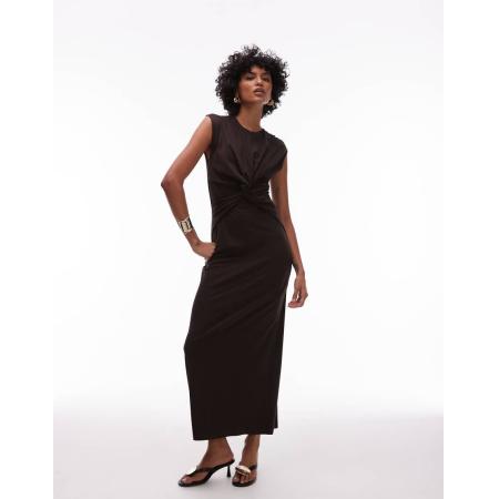 & Other Stories Jersey midaxi jurk met gedraaide voorkant in bruin