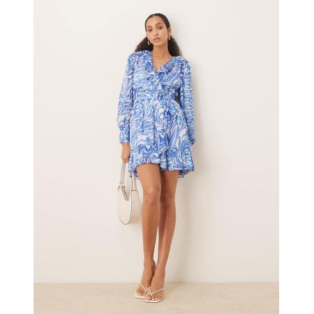 VILA Zwierige mini jurk in blauwe zebraprint