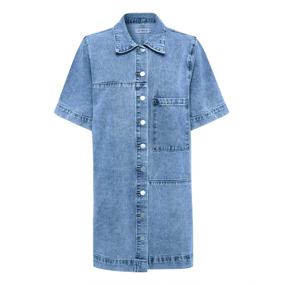 St MRLO Blousejurk DENIM SHIRT DRESS blauw Blauw