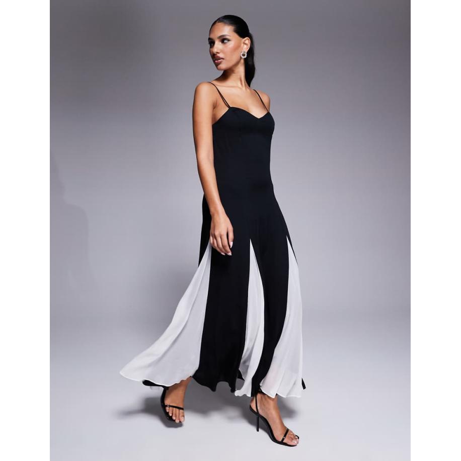 Forever New Maxi jurk met contrast in zwart-wit Zwart