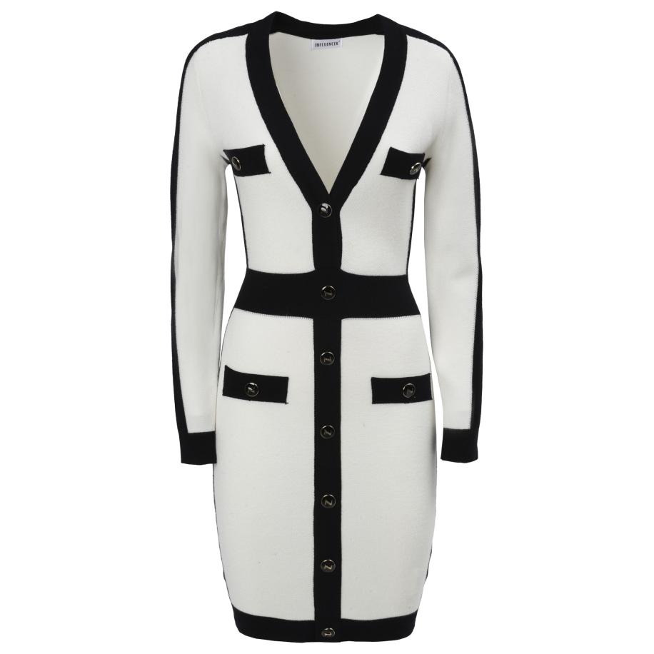 Influencer Influencer Gebreide jurk zwart / wit -