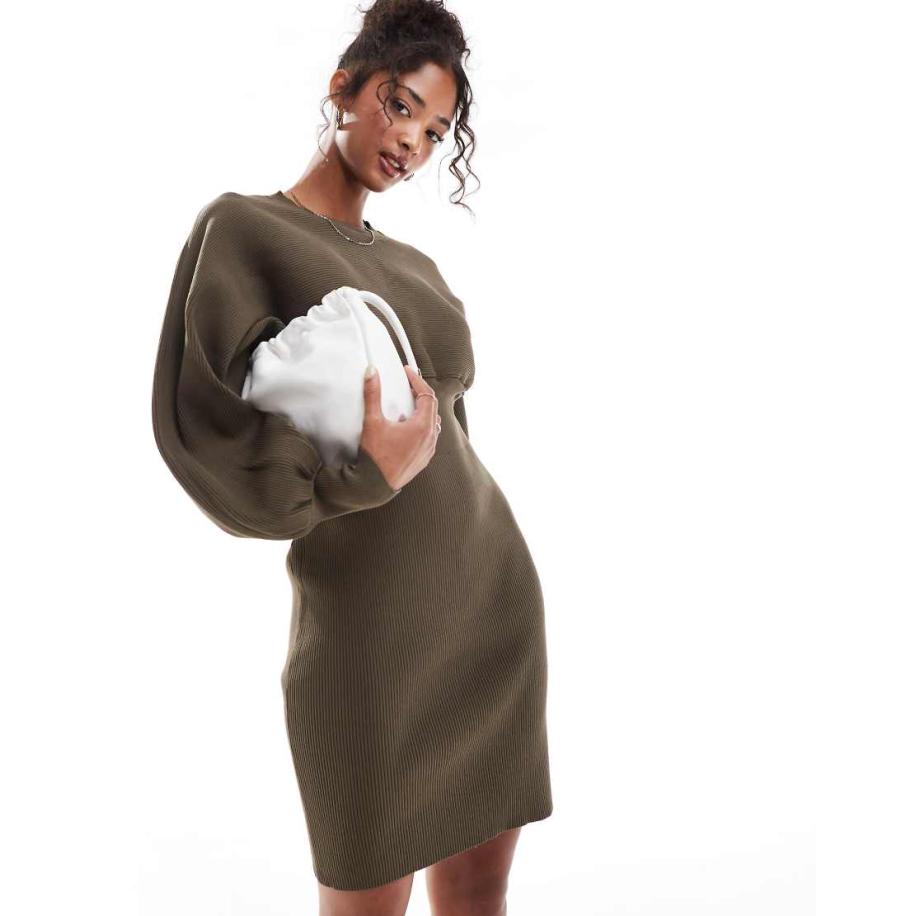 YAS Mini jurk net ballonmouwen in olijfgroen Groen