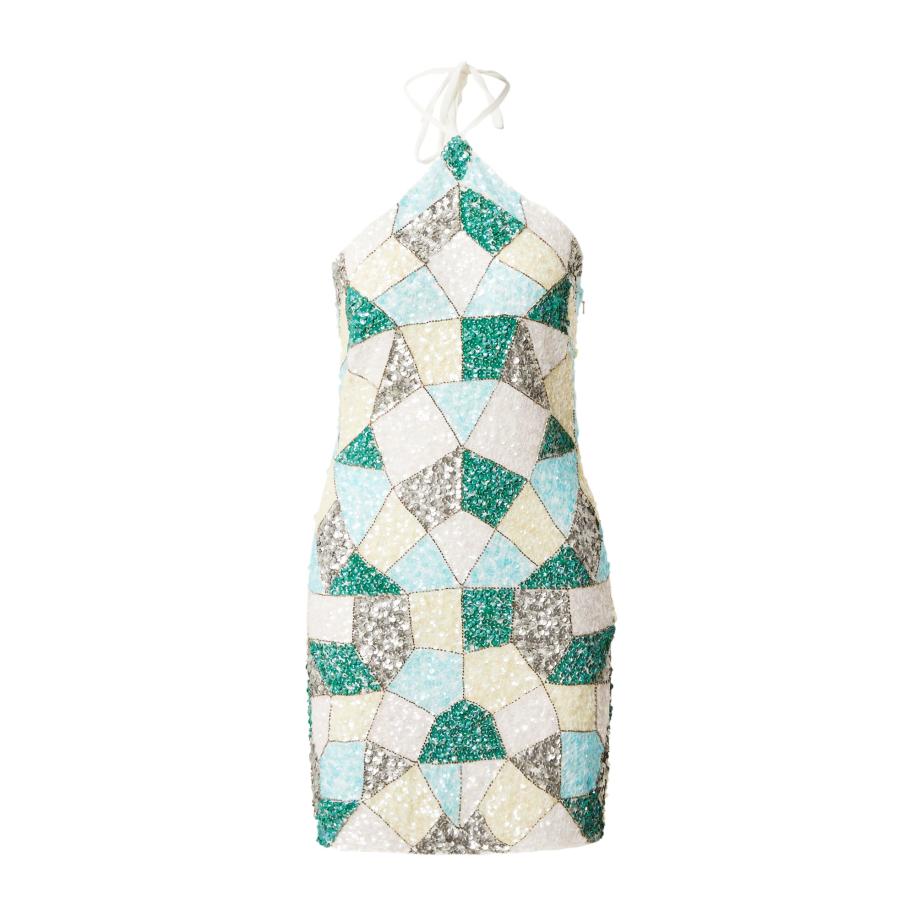 Coast Coast Cocktailjurk lichtblauw / pasteelgeel / groen / zilver -