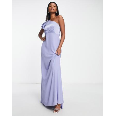 TNFC Bruidsmeisjes Lange jurk met blote schouder in poederblauw