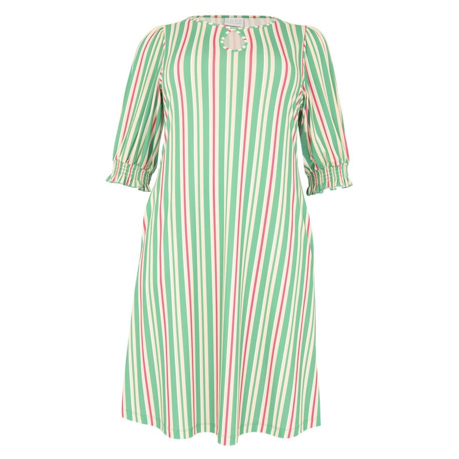 Yoek YOEK Jurk smaragd / fuchsia / wit -