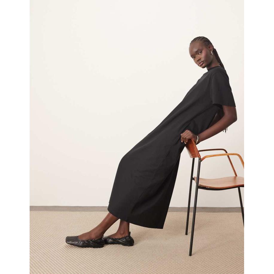 ARRANGE Premium Midi T-shirt-jurk van zware stof in zwart Zwart