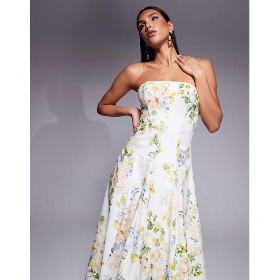 Forever New Midaxi-jurk met structuur en gele met groene bloemenprints-Geel Geel