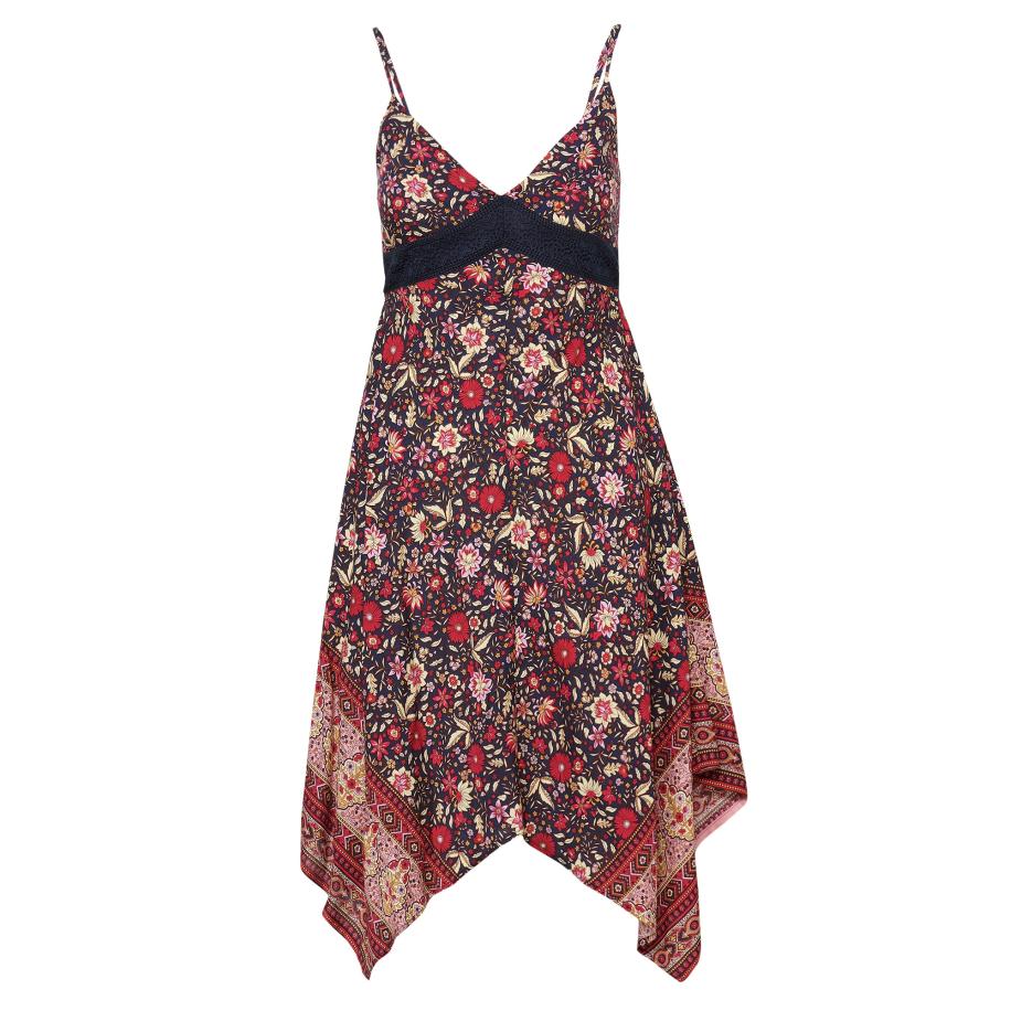 KOROSHI KOROSHI Zomerjurk marine / citroengeel / rosé / donkerrood -