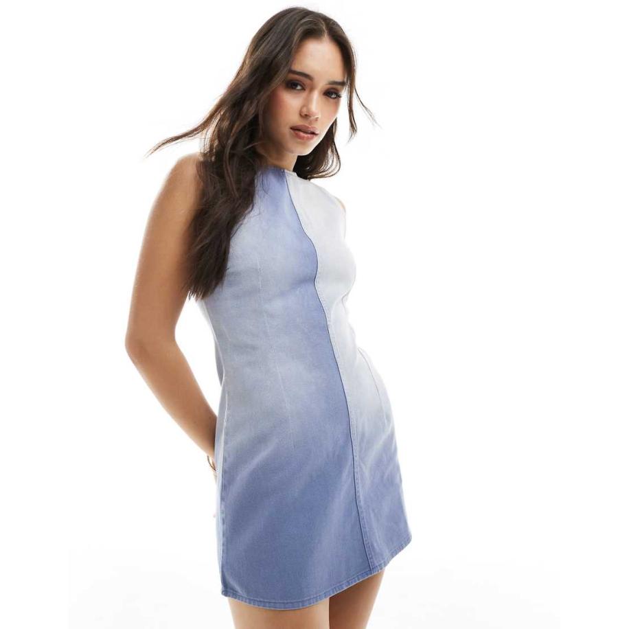 Monki Denim mini jurk in twee kleuren blauw Blauw