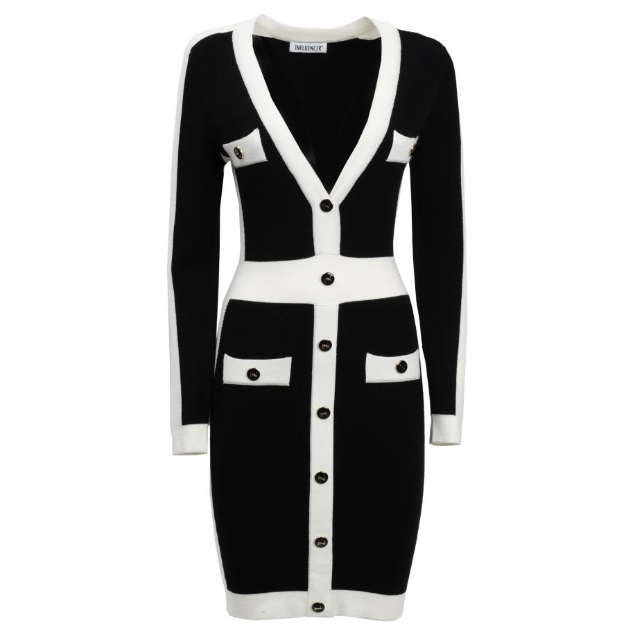 Influencer Influencer Gebreide jurk zwart / wit -