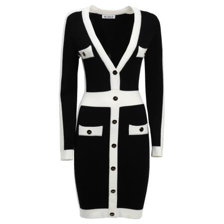 Influencer Influencer Gebreide jurk zwart / wit