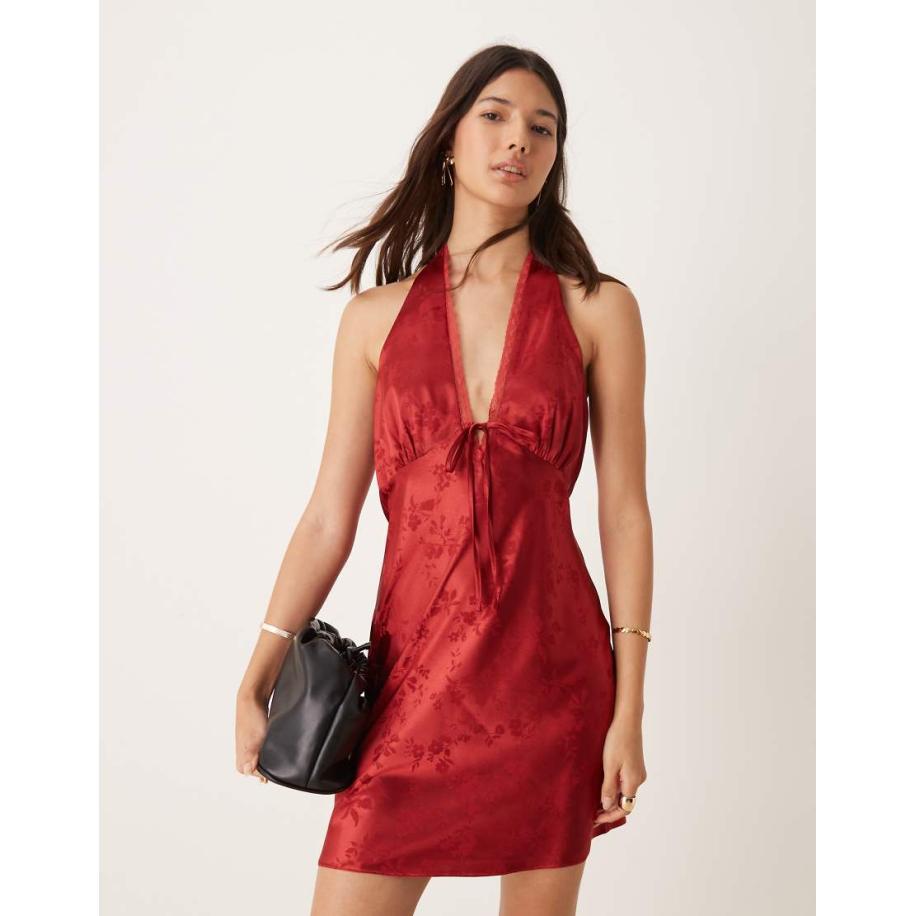 Miss Selfridge Mini halterjurk van jacquard-Rood Rood