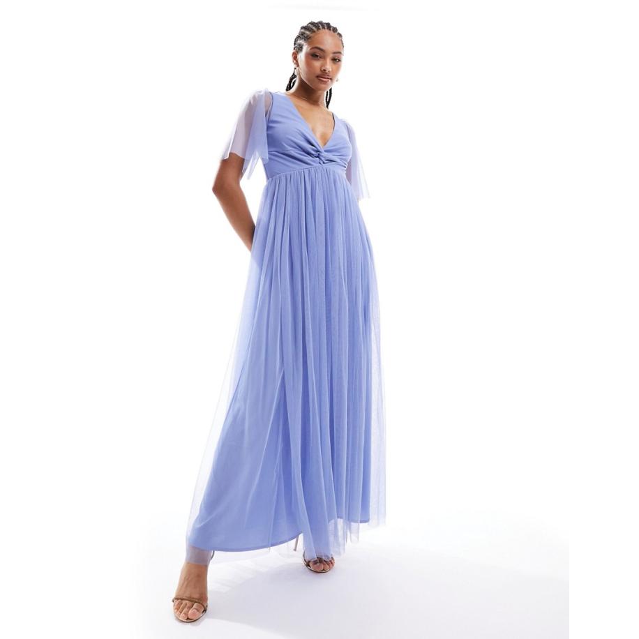 Anaya Gedraaide maxi jurk van tule in zachtblauw Blauw