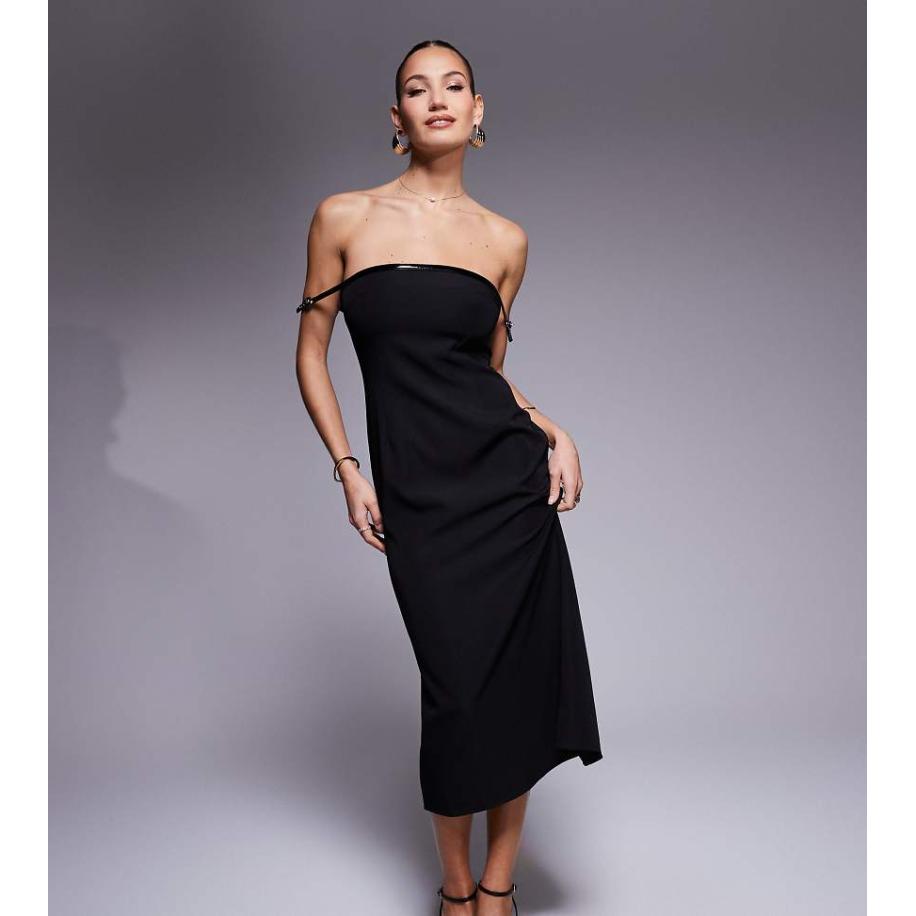 Kaiia Exclusive Bodycon midi bardot jurk met gespdetail in zwart Zwart