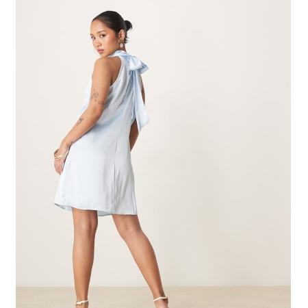 VILA Petite Satijnen mini halterjurk in pastelblauw