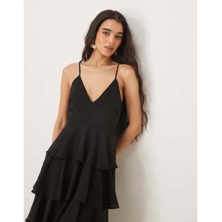 Pretty Lavish Maxi-jurk met textuur en ruches in zwart