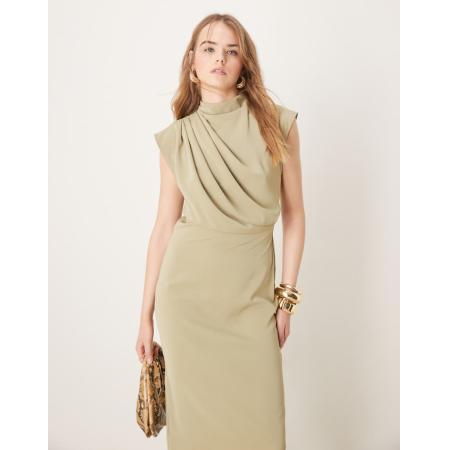 ASOS DESIGN Hoogsluitende mouwloze midi-jurk met gedrapeerde halslijn in saliegroen