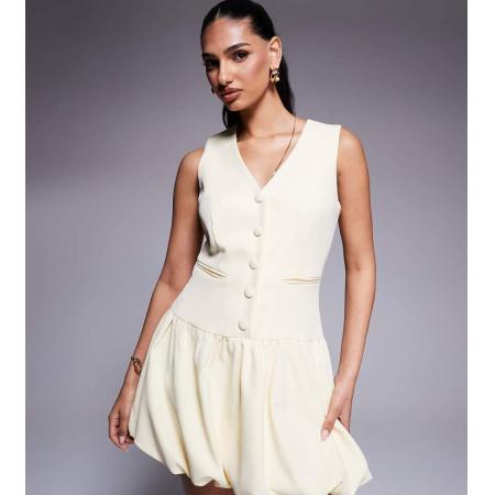 Kaiia Exclusives Elegante mouwloze mini jurk met knopen en pofrok in geel