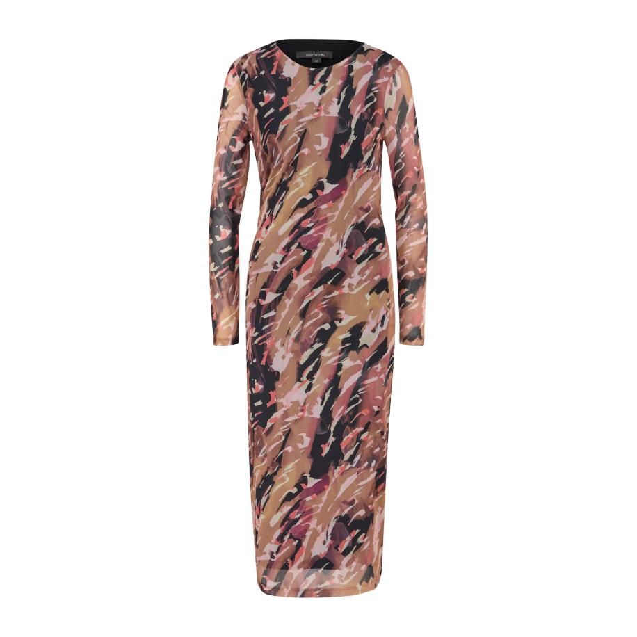 Comma COMMA Jurk cappuccino / watermeloen rood / zwart / wit -