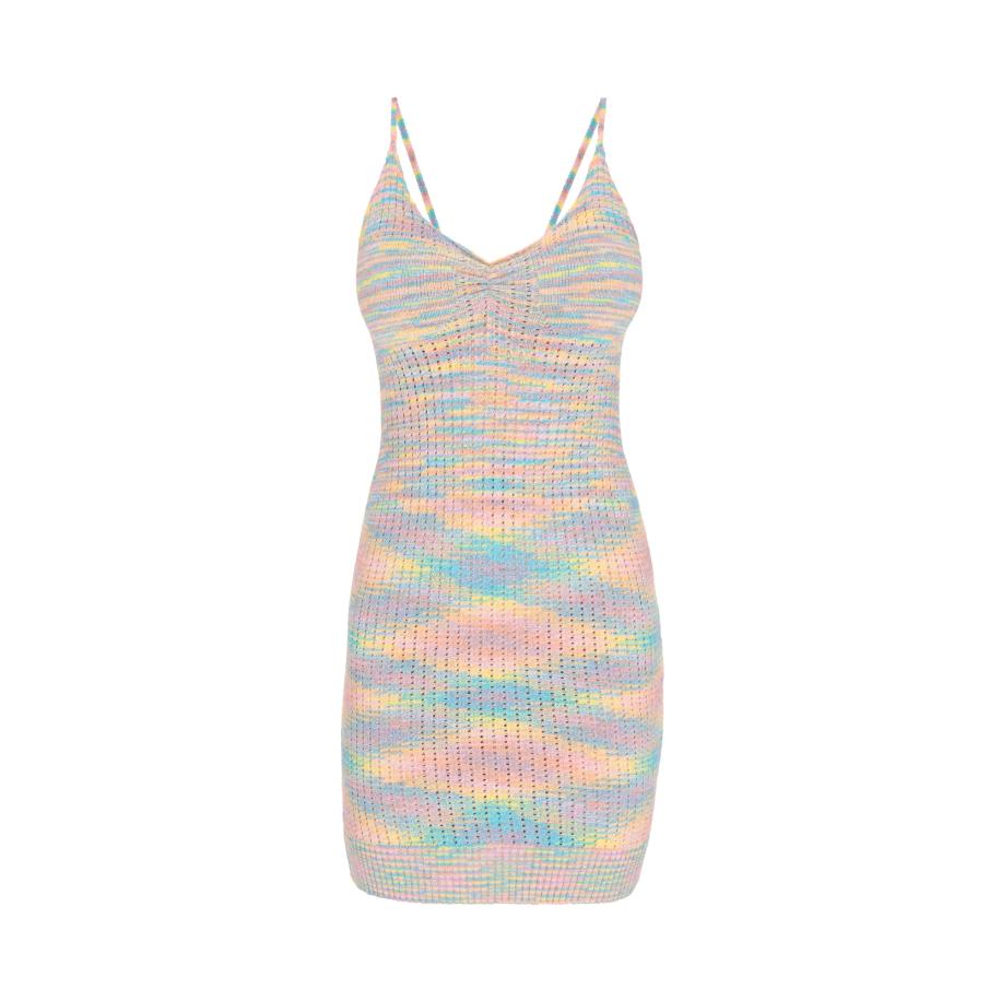 MYMO MYMO Gebreide jurk Spring Summer lichtblauw / pasteelgeel / lavendel / rosa -