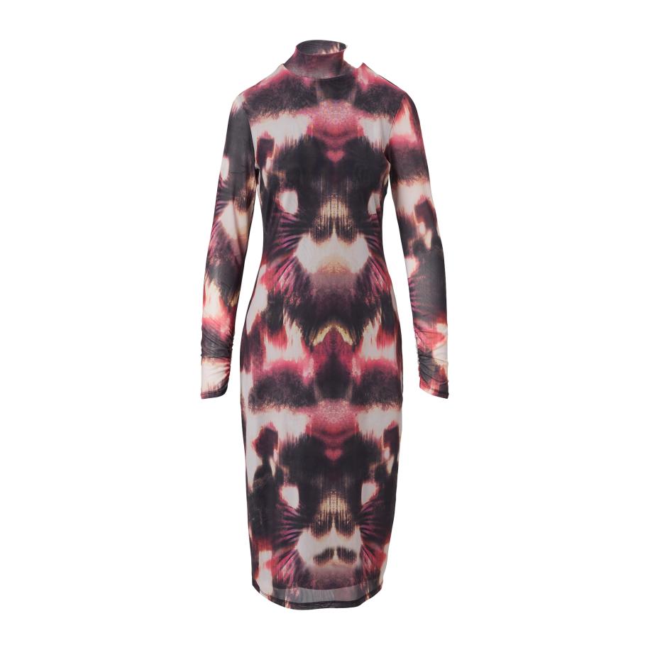 Comma COMMA Jurk sand / lichtgrijs / aubergine / pink -