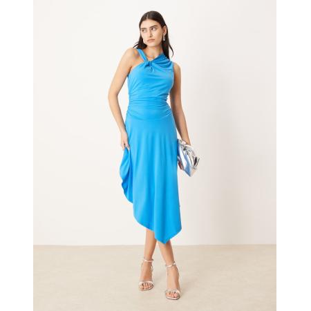 Abercrombie & Fitch Maxi jurk met lange mouwen, rechte hals en asymmetrische zoom in turkoois-Blauw