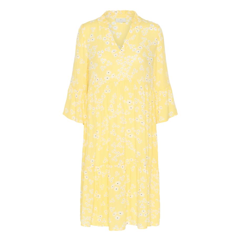 Kaffe Kaffe Jurk Hera Amber lichtgeel / zwart / wit -
