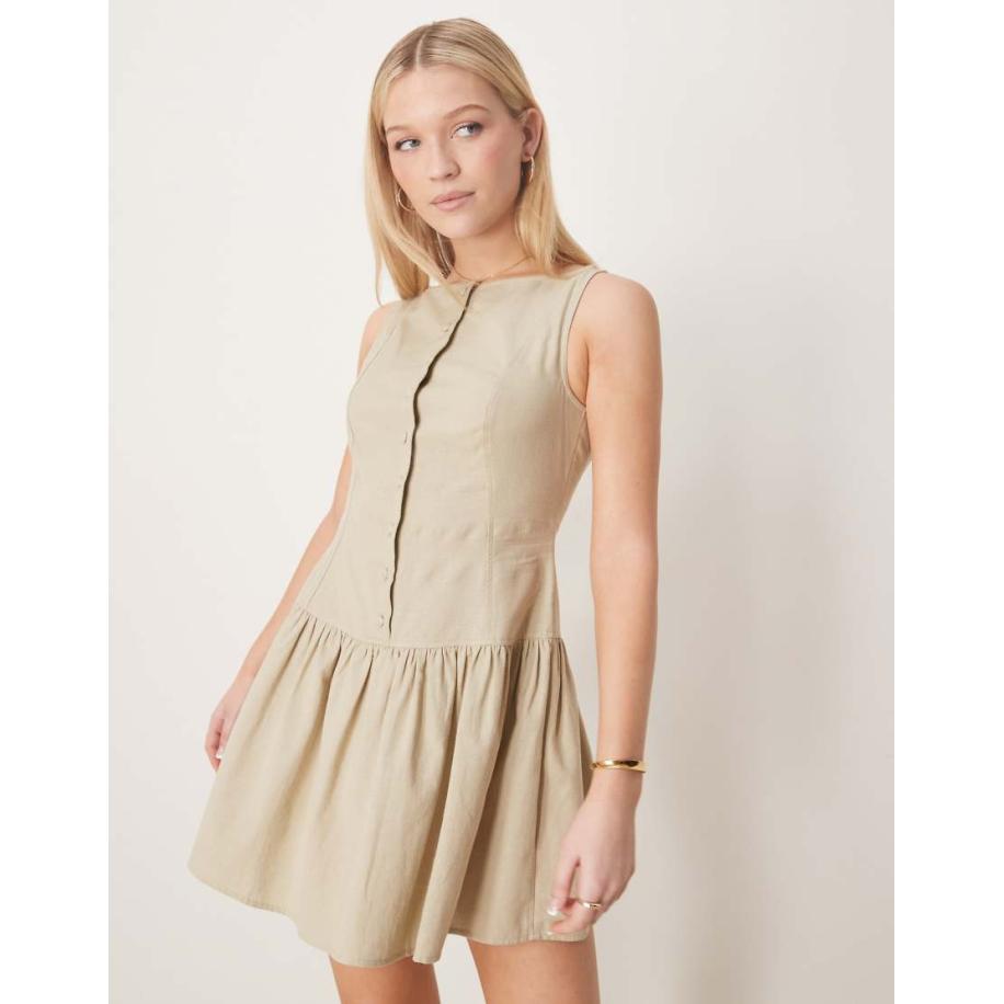 ASOS DESIGN Mini-jurk met rechte hals, verlaagde taille en knoopsluiting in putty-Veelkleurig Multicolor