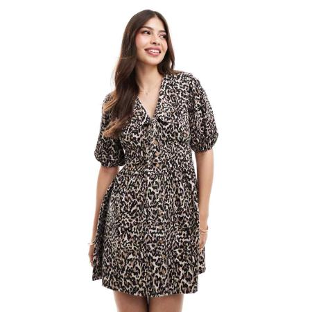 Nobody's Child Birdie Denim mini jurk met luipaardprint-Veelkleurig